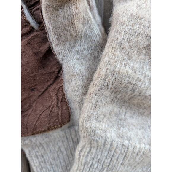 Vtg Wool Blend Winter Gloves Leather Palm Mens Medium Large Tan Brown - Picture 9 of 10